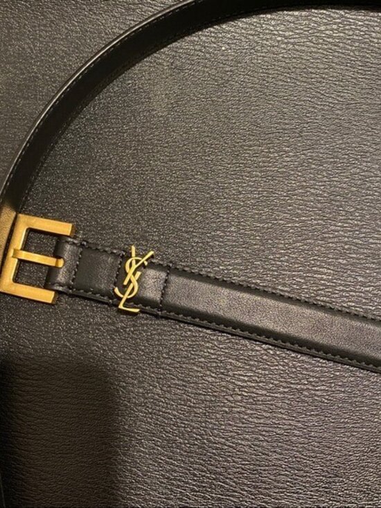 YSL Saint Laurent Black Leather Belt 2cm - Picture 2 of 5